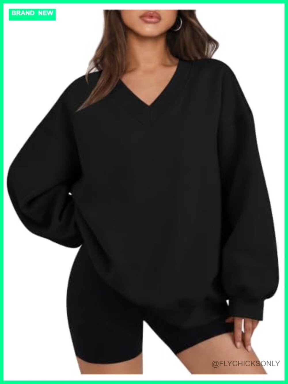 Oversized V Neck Pullover Sweatshirt Fleece Lined Long Sleeve Fall Casual Top
